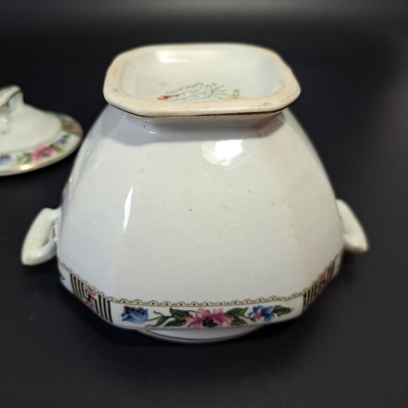 J & G Meakin England SOL Square Covered Sugar Bowl With Gold Trim & Black Pink F - Picture 15 of 16